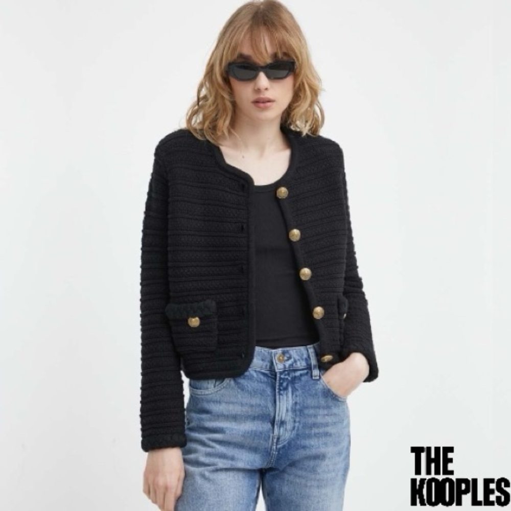 The Kooples **NWT** Round-Neck Long-Sleeve Ribbed Knitted Cardigan - Picture 1 of 13